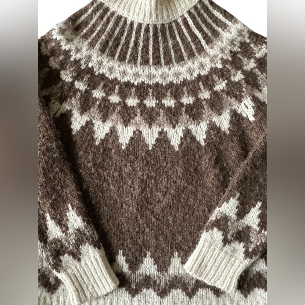 NWOT Frame Denim Brown and Cream Turtleneck Sweater - Picture 5 of 6